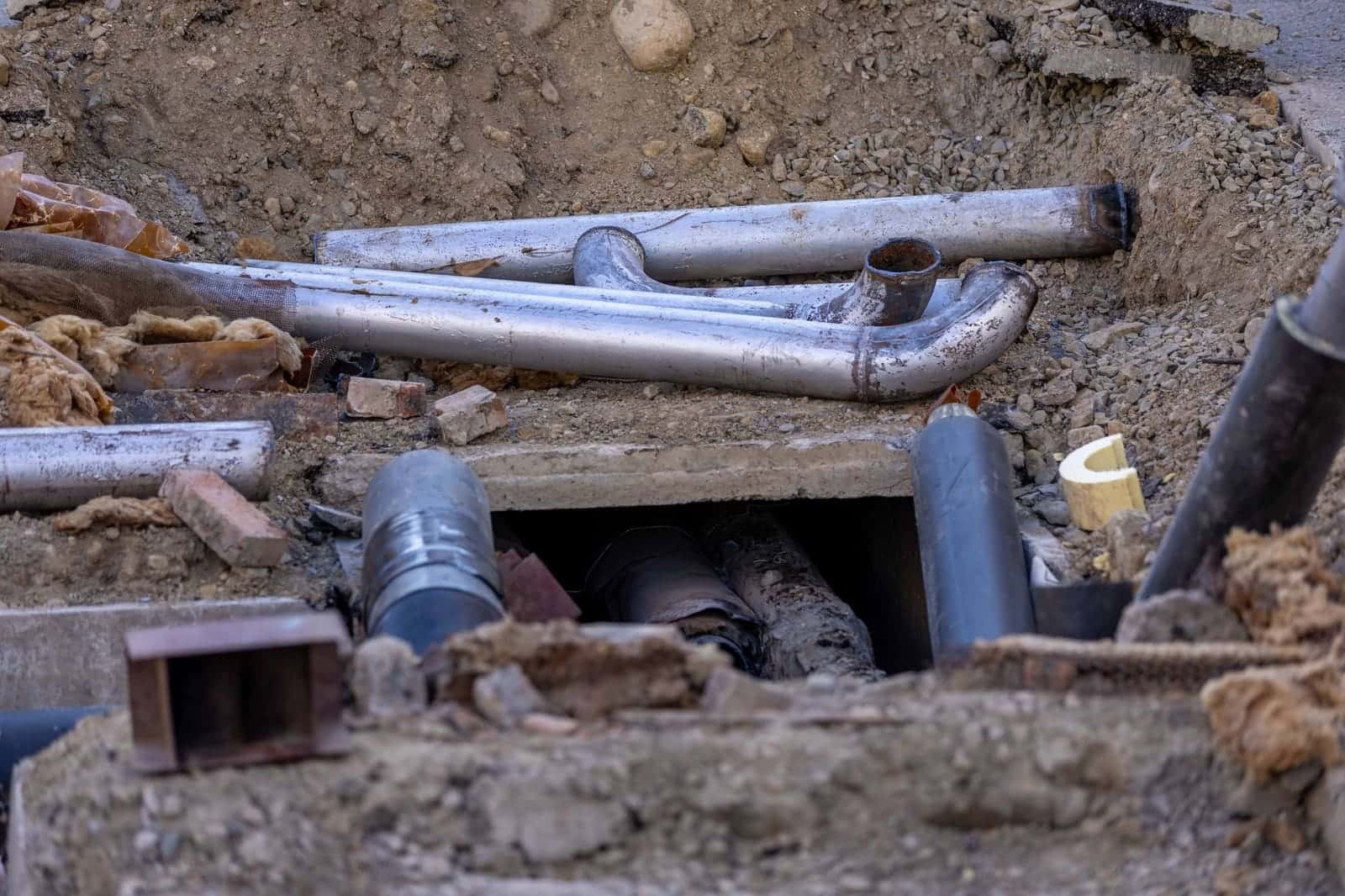 Pipes exposed in an excavation